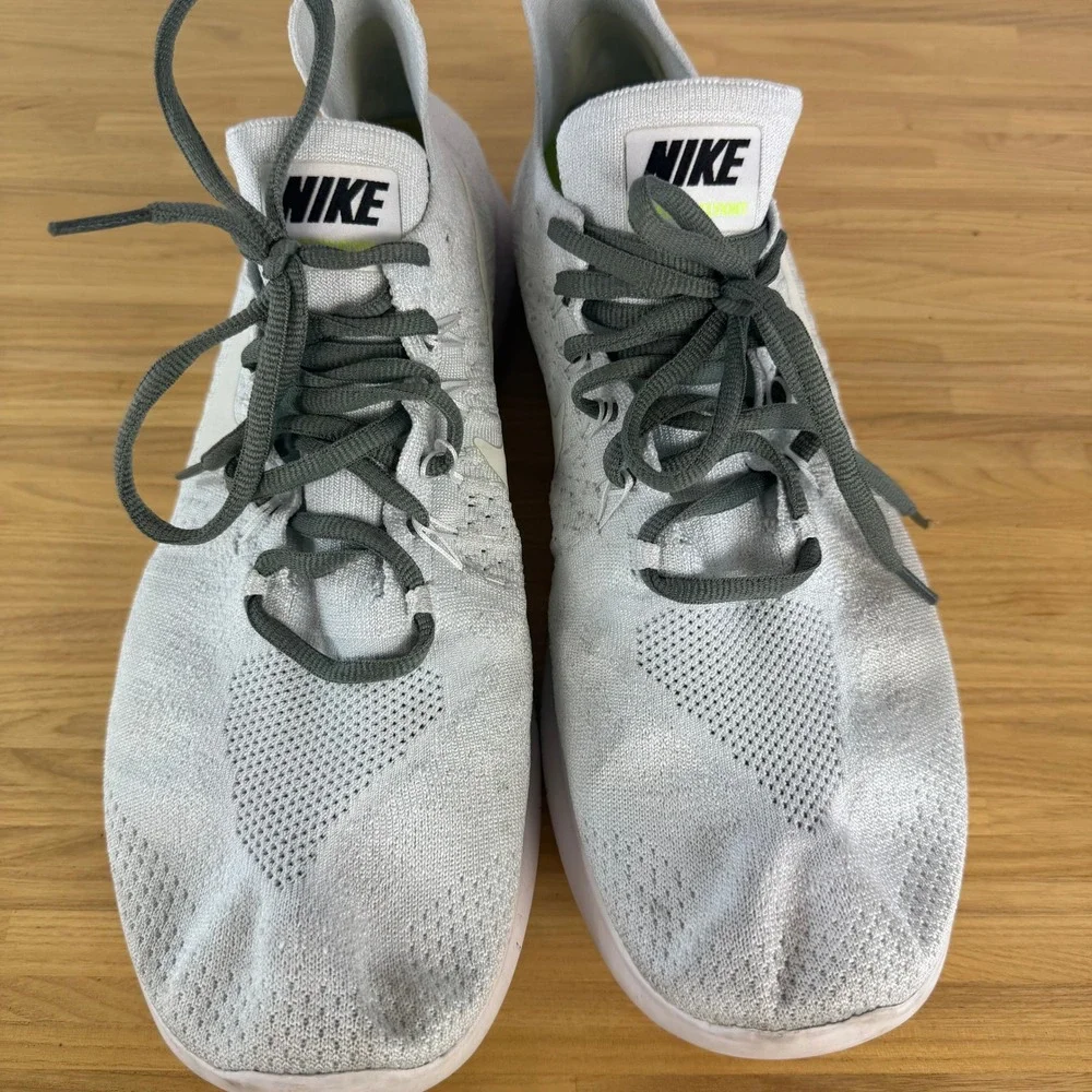 Nike Free RN Flyknit 2017 Running Shoes Mens Size 12 White Pure Platinum Grey